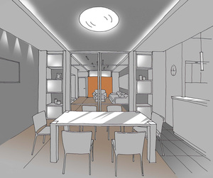 Заказать  online нетривиальный Блиц-дизайн интерьеров дома в г. Нежин  . Кухня-столовая 26,5 м2