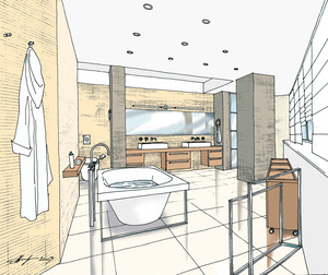 Заказать  online нетривиальный Блиц-дизайн интерьеров дома в г. Нежин  . Ванная комната 17 м2